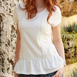 Matilda Jane Cream embroidered boho Short Sleeve Top Sz M